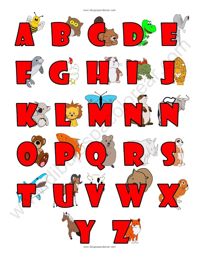 Abecedario letras con Animales dibujo a color y para colorear